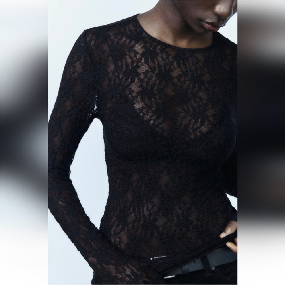 Zara sheer lace long sleeve top - Picture 2 of 8